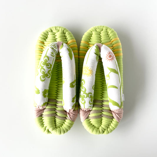 Nuno Zori, Hand-crafted Japanese-style house slippers,Vintage Japan Sandal, green, 002